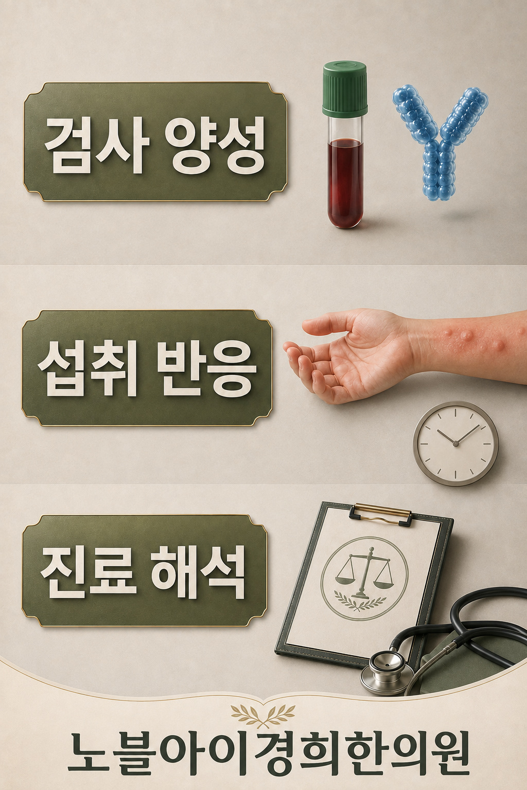검사 양성과 섭취 후 반응을 함께 살펴 의료진이 해석한다는 세 가지 구분