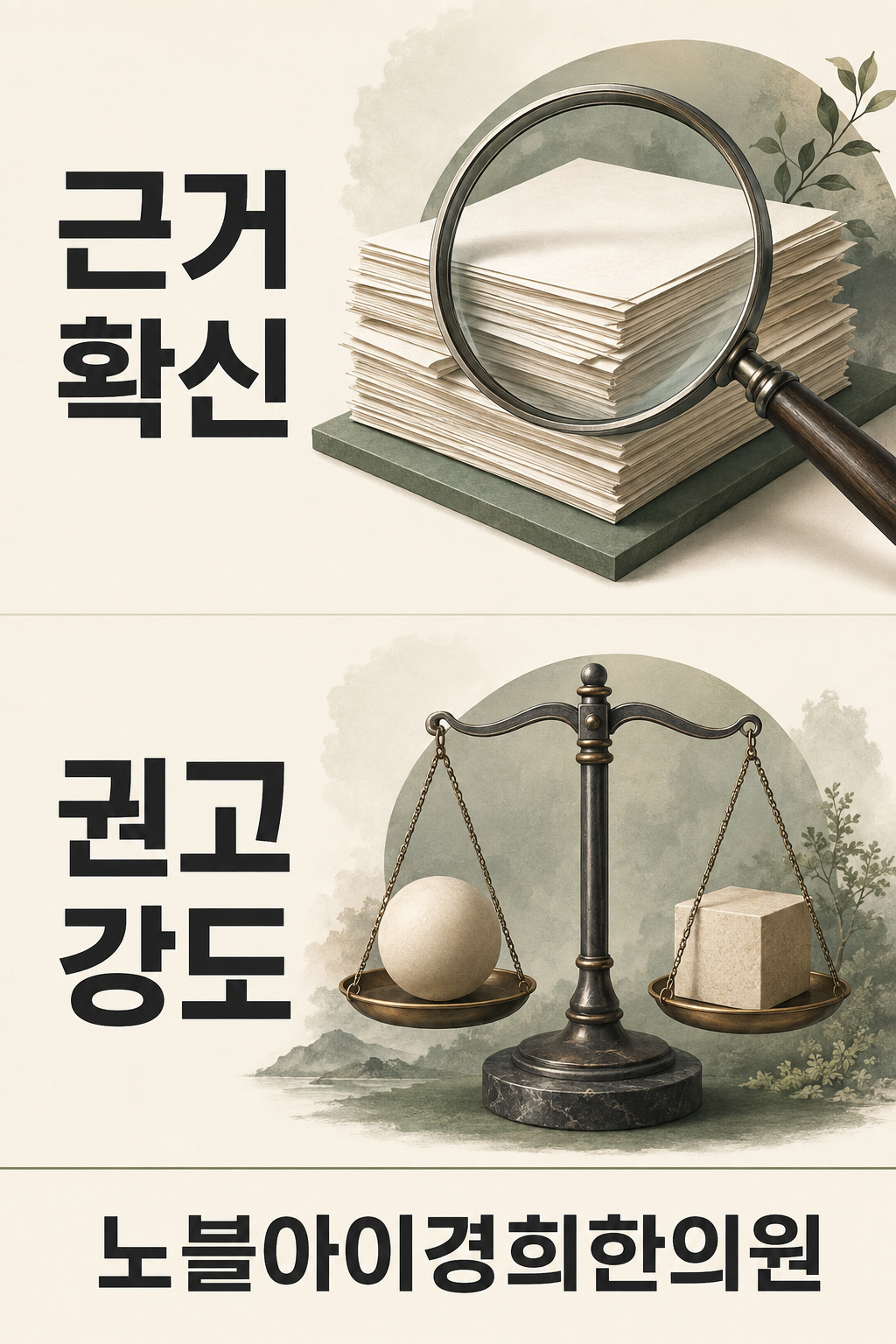 연구 근거에 대한 확신과 치료 선택의 권고 강도를 서로 다른 개념으로 비교하는 그림