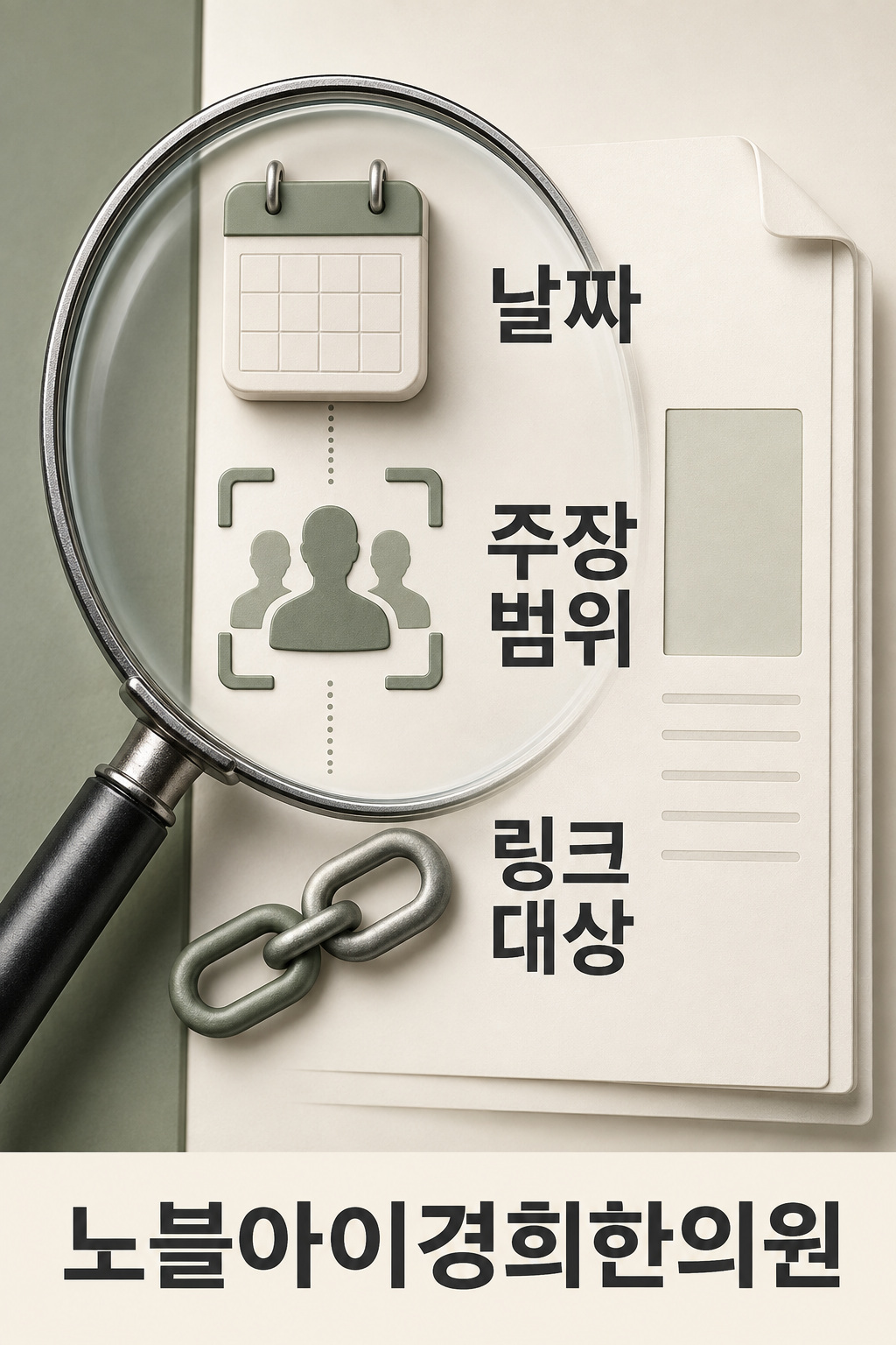 기사에서 날짜와 주장 범위 및 링크의 대상을 각각 확인하는 편집 기준 그림