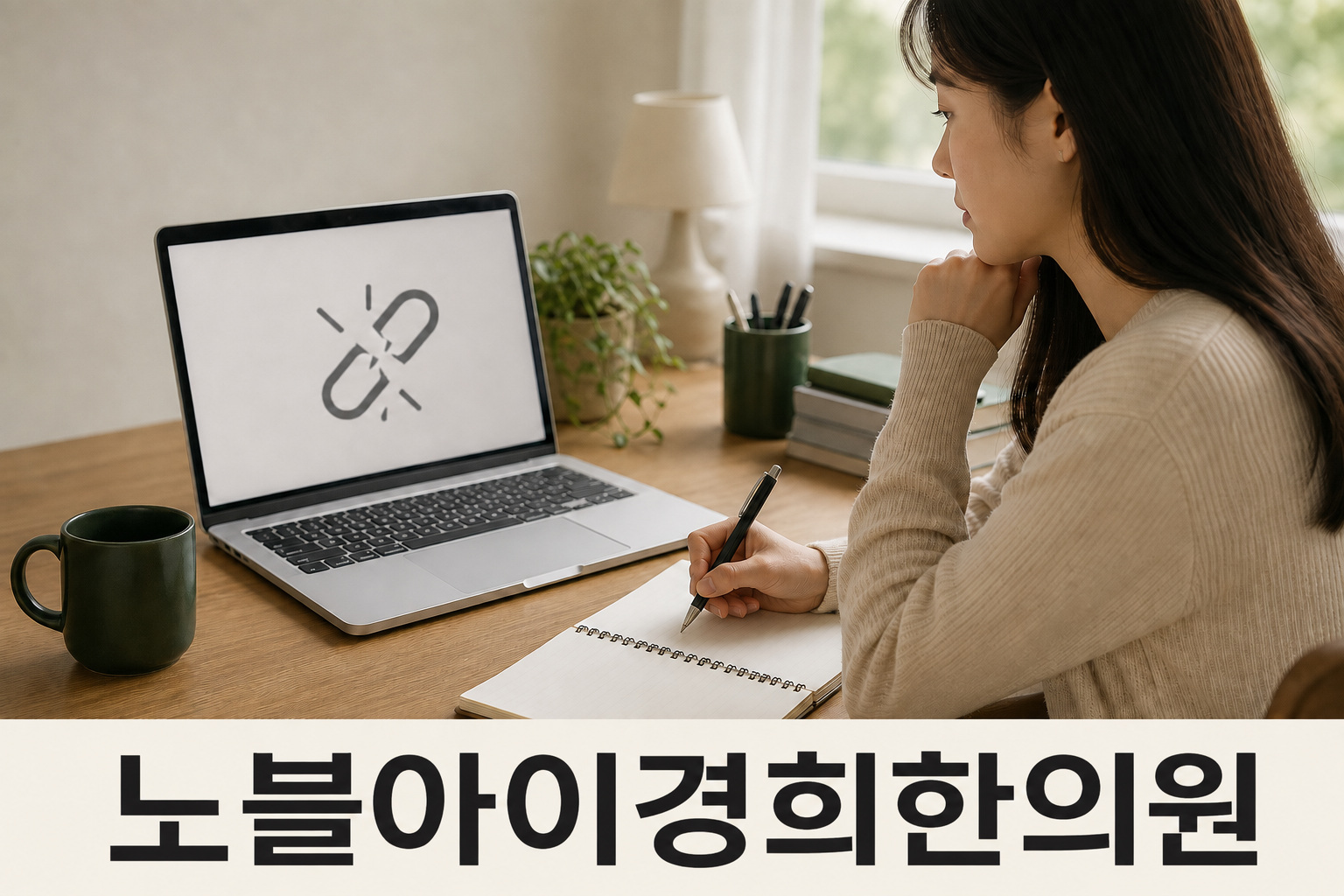 연결 오류 표시가 나온 노트북 앞에서 메모하는 성인